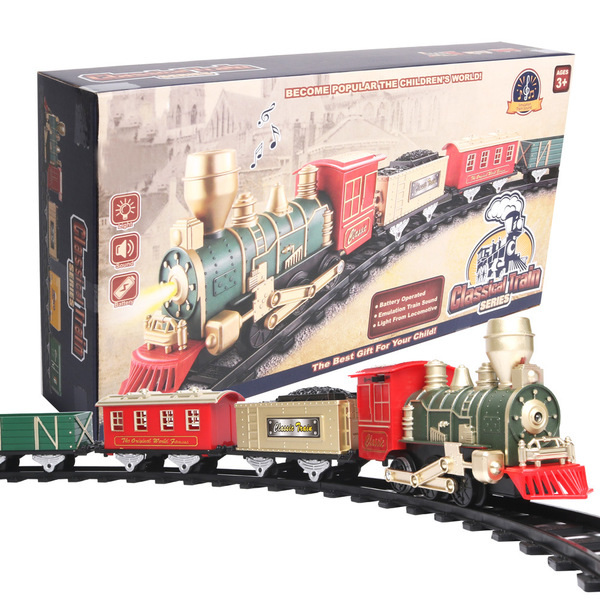 Children's small train track toys electric lights music
